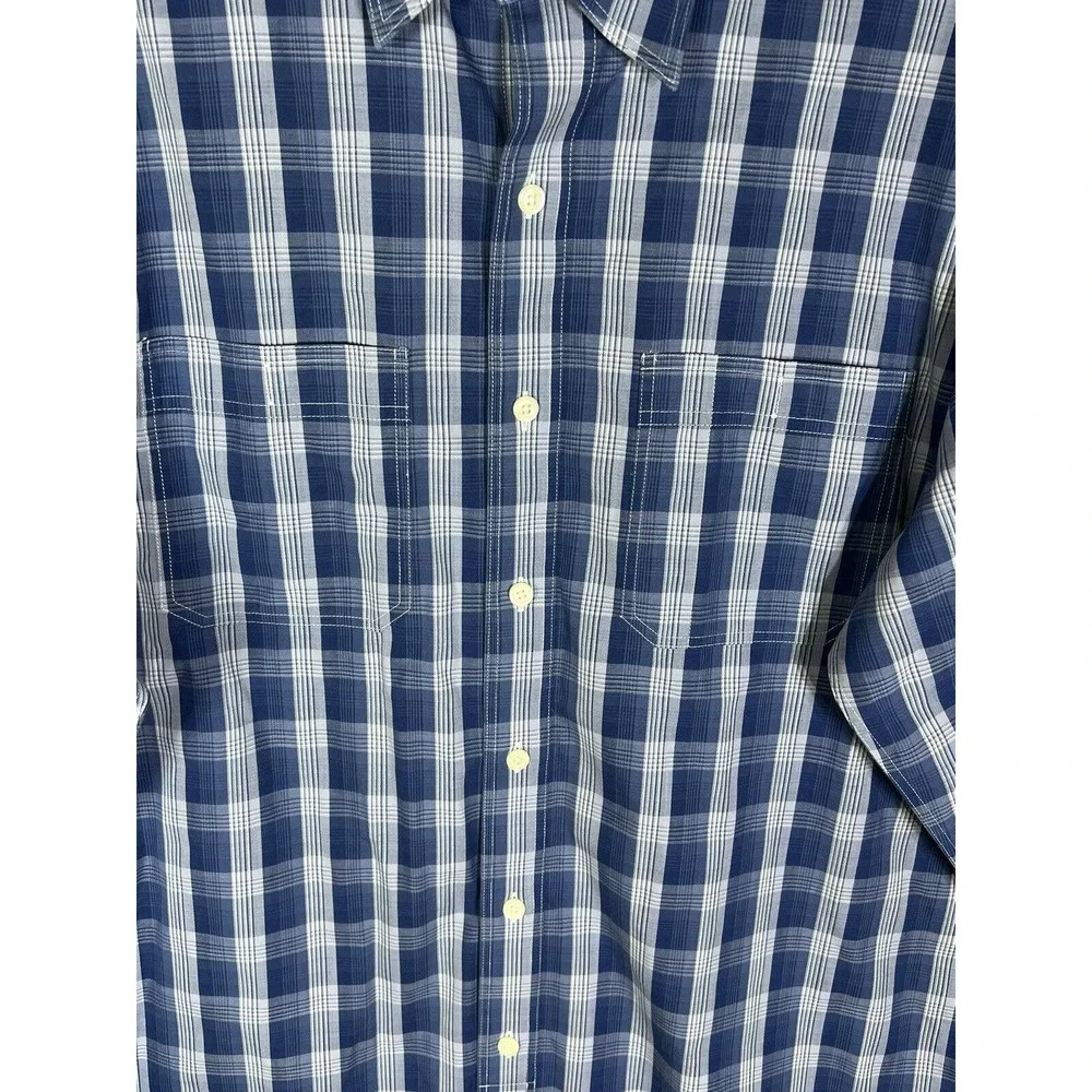 ORVIS‎ Button Up Shirt Mens Size Large Blue Plaid Long Sleeve VINTAGE Pockets
